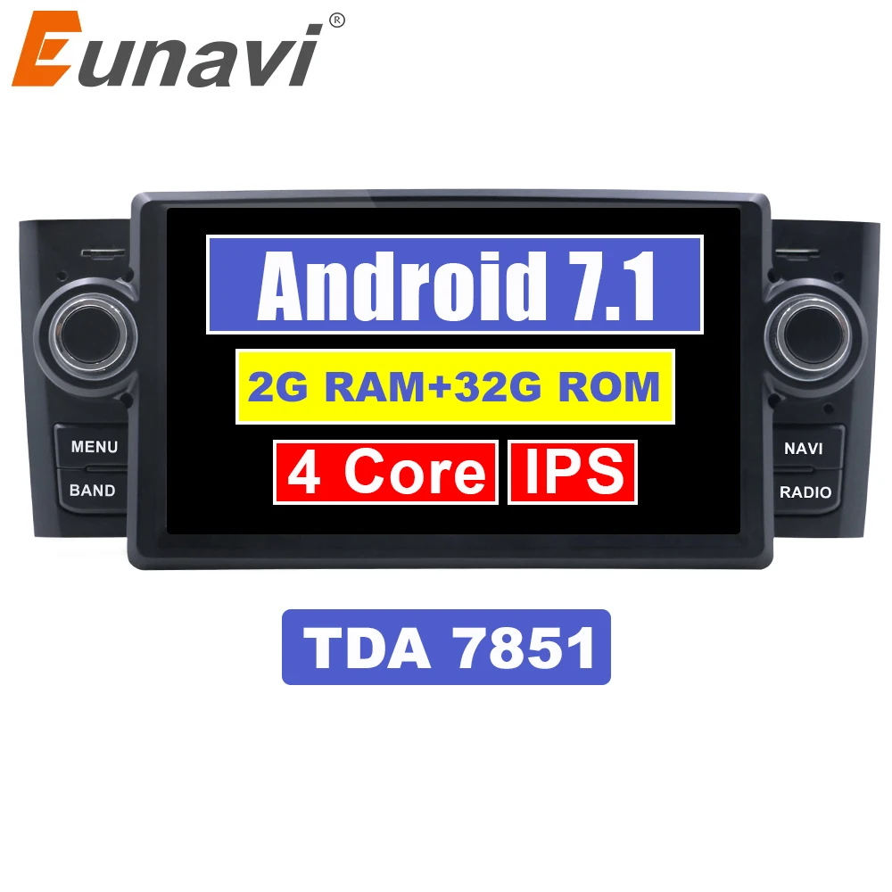 Flash Deal Eunavi 1 Din 7 inch Quad core Android 7.1 Car Radio Stereo System GPS Navigation for Fiat Linea 2006 2G RAM WIFI USB Bluetooth 0