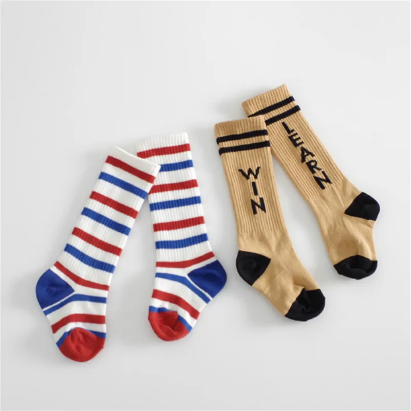 

Cute Baby Socks Letter Kid Knee High Socks Cotton Multi Colored Striped Socks Long Rainbow Boys Girls Long Tube Footwear Brand