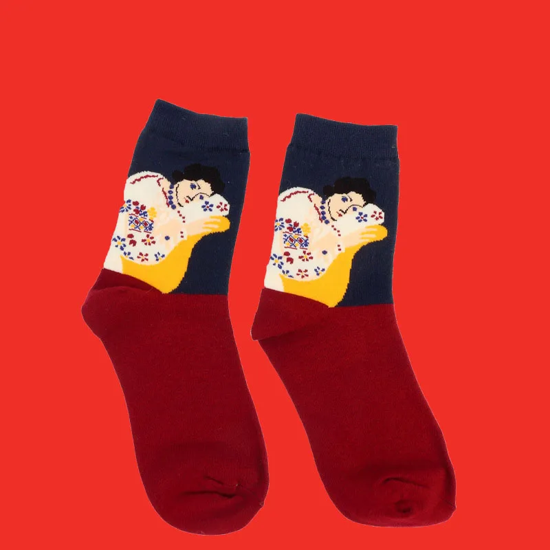 Новинка, ретро носки для влюбленных, для женщин и мужчин, рисунок Мона Лиза, художественные, забавные, модные, звездная ночь, комфортные Дышащие носки - Цвет: Red