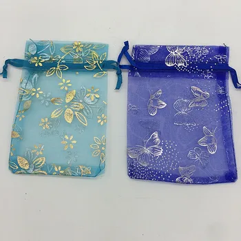

100pcs/lot 9X12cm Flower Butterfly Mix Colors Jewelry Bags Packing Drawable Organza Bags Wedding Gift Bags Sachet Organza