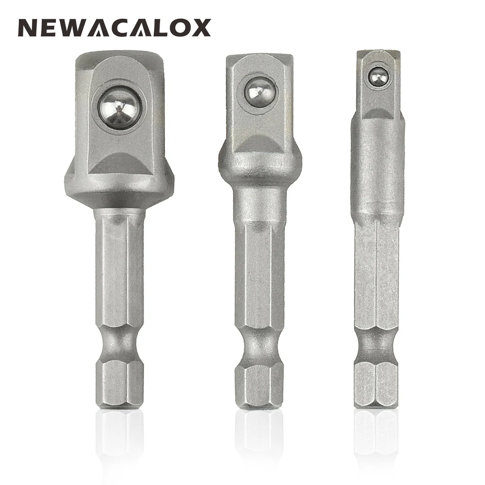 

NEWACALOX 3pcs/set High Speed Steel Socket Adapter Set 1/4" Hex Shank Power Tools Accessories Extension Bit Set 1/4" 3/8" 1/2"