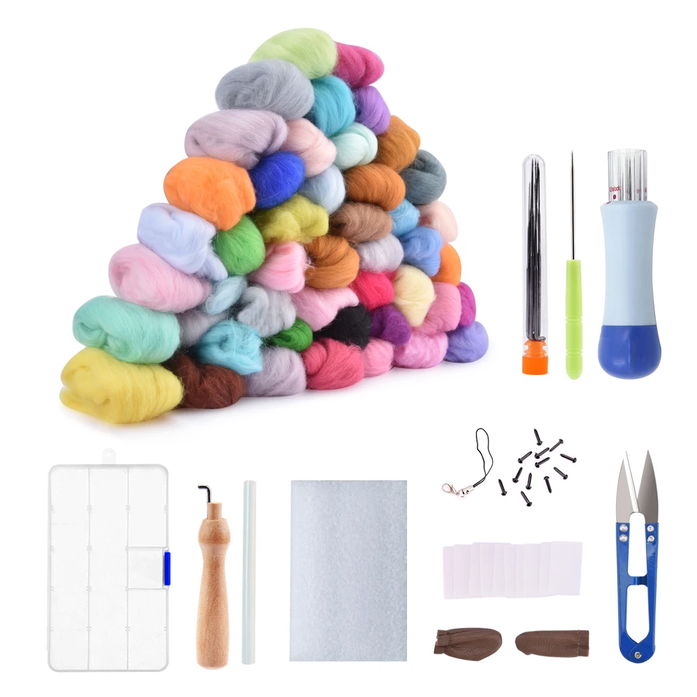 50/36 Color DIY Wool Felt Kit Handle Wool Felting Tools Handmade Felt