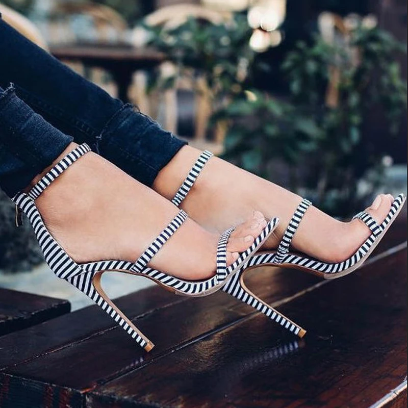 

Jookrrix 2018 Summer New Fashion Brand Navy Wind Girl Shoes Women Shoes Striped Seay Lady Sandal Super High Heel Peep Toe Sandal
