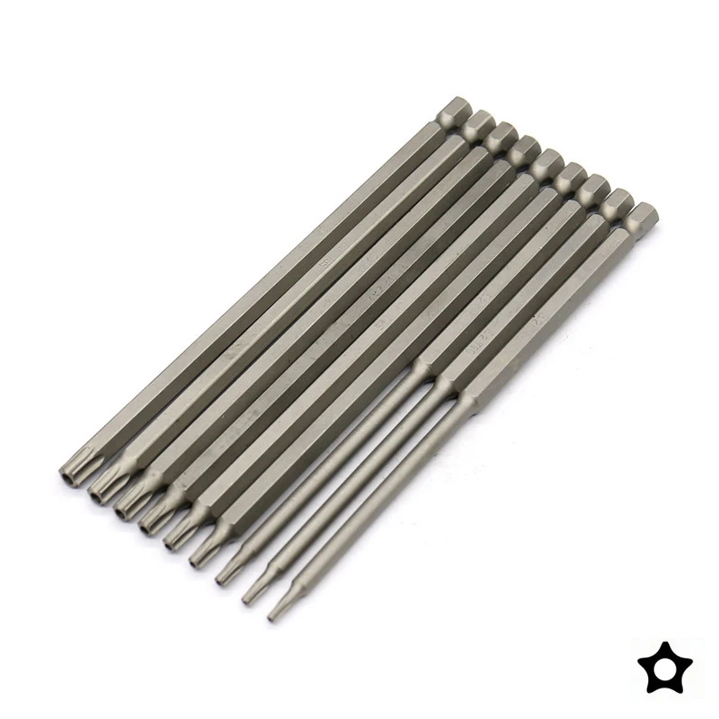 

9pcs 150mm Extra Long Torx Bit Set T8 T10 T15 T20 T25 T27 T30 T35 T40 1/4 inch 6.35mm Shank Screwdriver Bits with Hollow