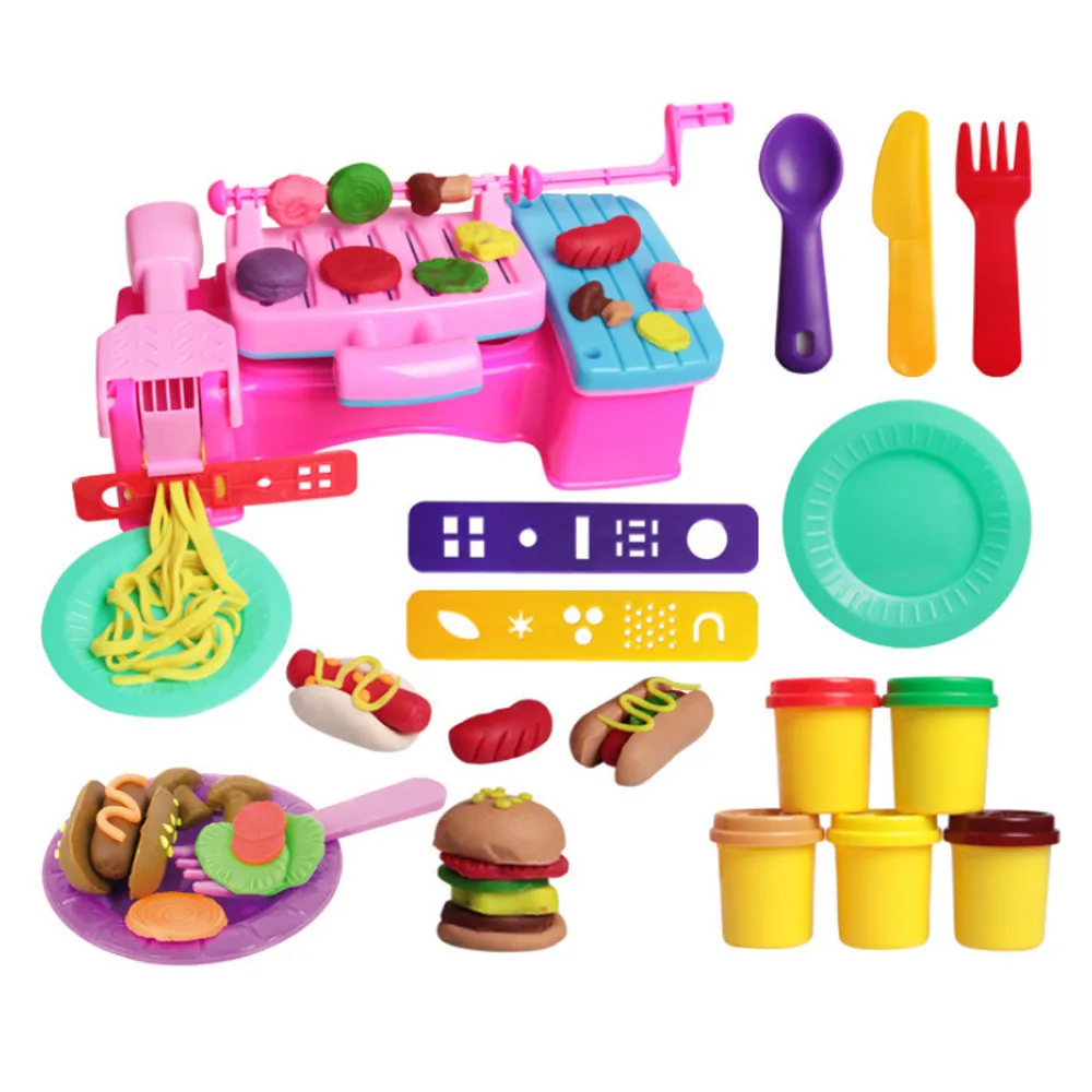 

Children's Plasticine Mold Life Scene Play Toy Pasta Machine /Barbecue Salon /Ice Cream /Burger Role Play House Keeping Toys
