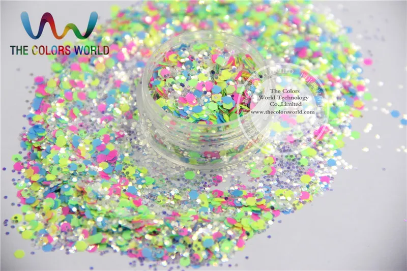 

A0104-164 Mix size Iridescent Neon Color Solvent Resistant Glitter for Nail Polish Acrylic, DIY supplies1pack=50g