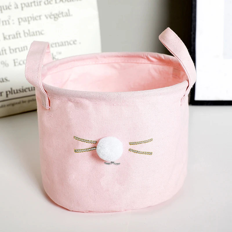 

Fabric Desktop Storage Basket Sundries Storage Box With Handle Cosmetic Organizer Case Jewelry Container Pouch