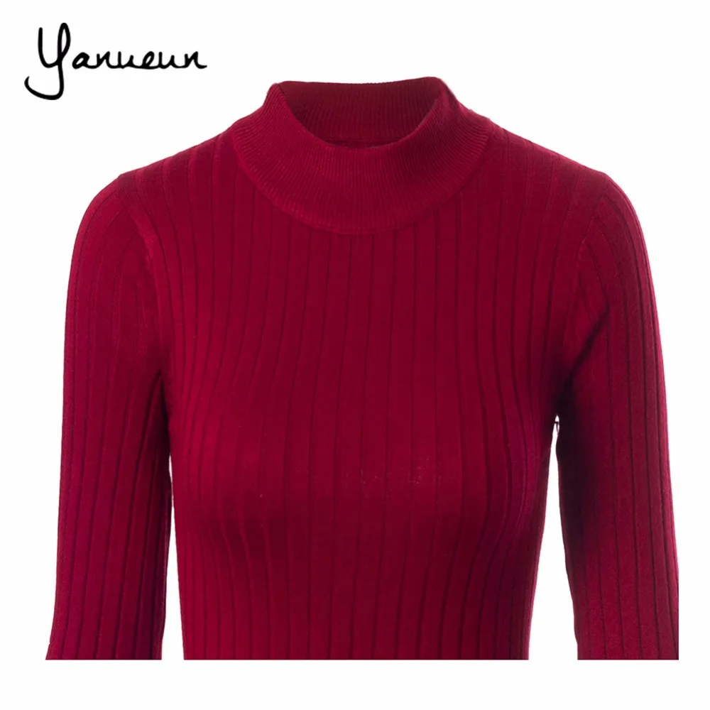 Yanueun, модные женские свитера и пуловеры, Женский однотонный шерстяной пуловер, вязаный Повседневный свитер большого размера