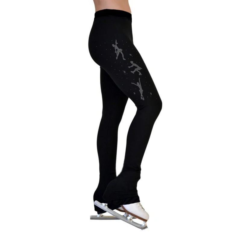 Подгонянные брюки для фигурного катания, длинные брюки для девочек, женские тренировочные брюки для соревнований, теплые флисовые штаны для катания на коньках 28 - Цвет: black