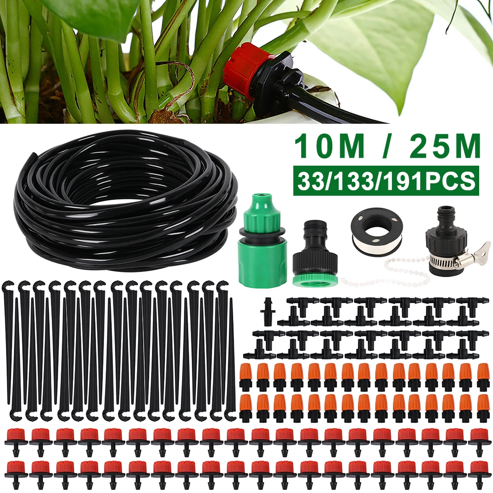 

10M/25M DIY Drip Irrigation System Automatic Watering Garden Hose Micro Drip Garden Watering Kits with Adjustable Drippers