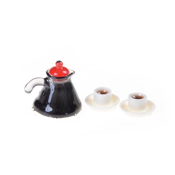 

1:12 Miniature Coffee Pot & Cup Saucer Simulation Game Dollhouse Mini Furniture Toy Food Kitchen Food Play Doll House Accessory
