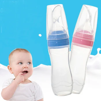 

Baby Squeeze Feed Spoon Silicone Training Scoop Rice Cereal Food Supplement Feeder Extrusion Tools M09
