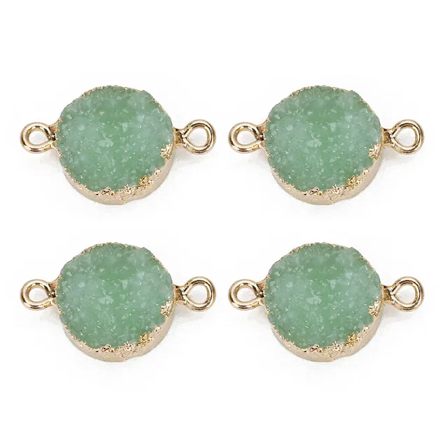 LOULEUR 5pcs/lot Colorful 13.5mm Faux Druzy Resin Charms Pendant Round Connectors For Women DIY Earrings Jewelry Making Findings light green