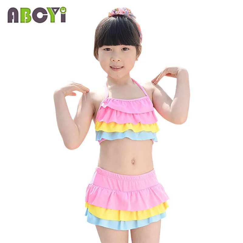 

7 Styles! 2016 Kids Bikini Two Pieces Skirt / Swimming Trunks Girls Swimsuit for 5-11 Years Girl Swimwear Set Bathing Suit A2006