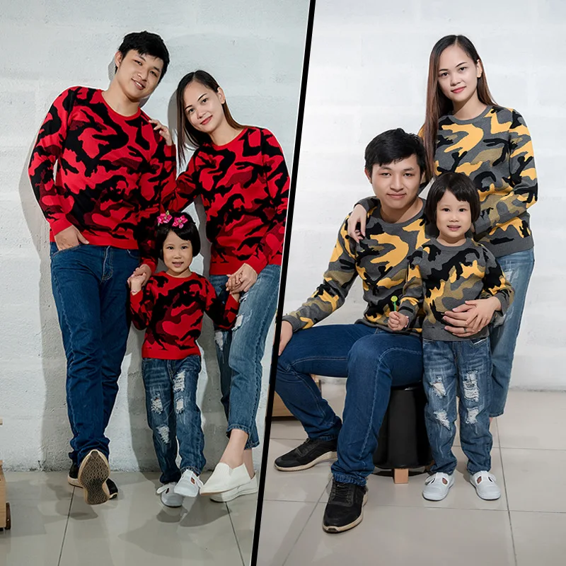 

Camouflage Long Sleeve Christmas Sweaters Family Mother Son Outfits