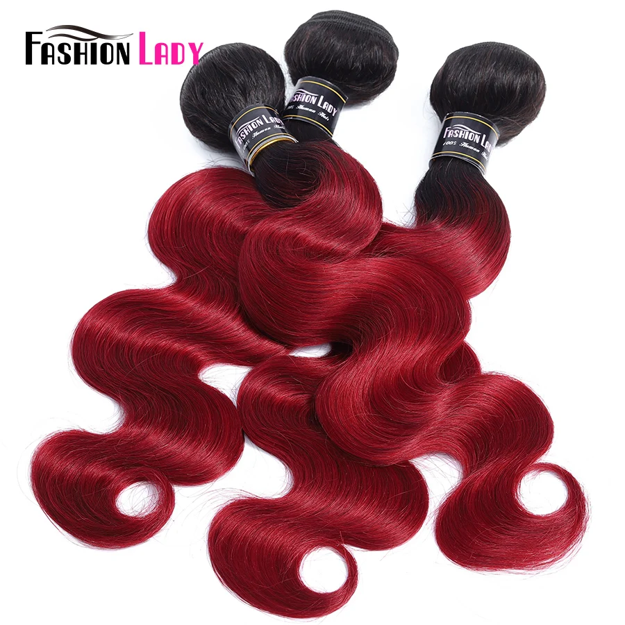 Модные женские предварительно цветные 1B бордовые, человеческие волосы, плетение 3 пучка красный Омбре бразильские волнистые волосы с закрытием шнурка не Реми
