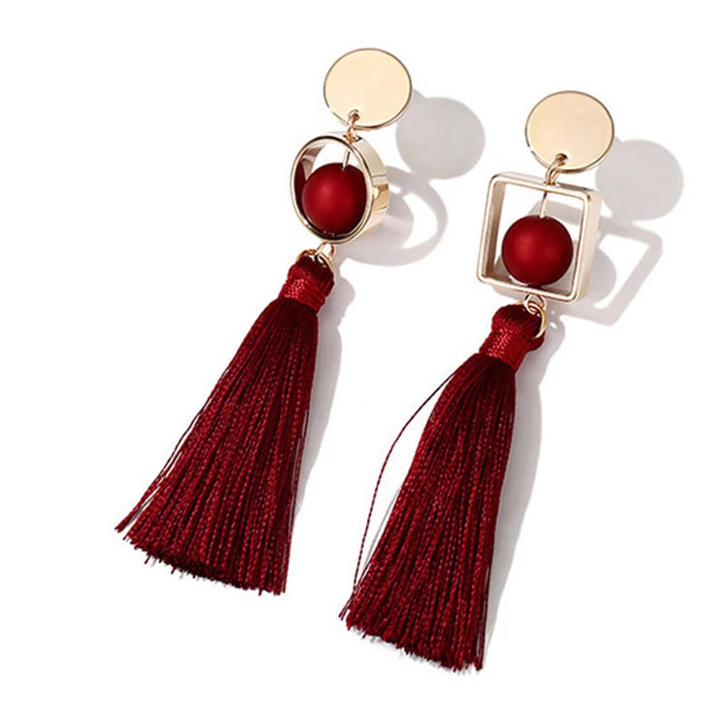 

Charmcci Simulated Pearl Tassel Earrings Black Blue Red Silk Fabric Long Drop Dangle Tassel Earrings For Women Jewelry