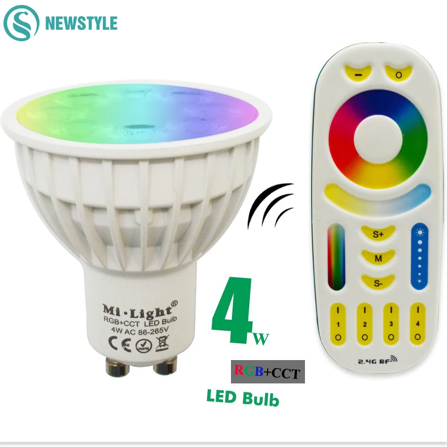 

LED Bulb Dimmable 2.4G Wireless Milight Led Bulb Light GU10 RGB+CCT Led Spotlight Smart Lamp Lighting AC86-265V+Remote