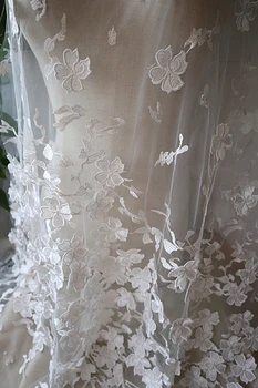 

ivory 3D flower embroidered lace fabric for costumes accessories, dark red 3D lace applique fabric