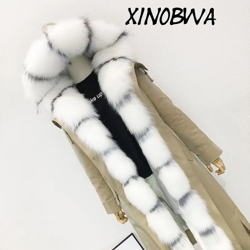 Europe New Women Winter High Street Fashion Big Real Fox Fur Hooded Cuff X-Long Jacket Parkas Female Elegant Military Thick Coat | Женская