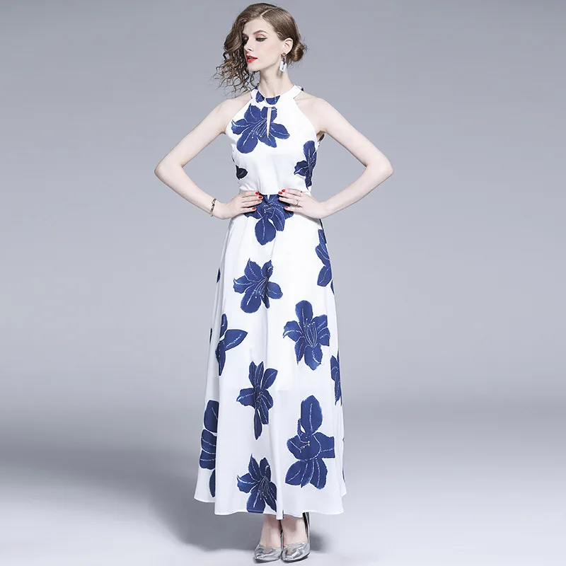women's clothing dress summer sleeveless bandage cloth printed maxi dress halter evening gown dinner