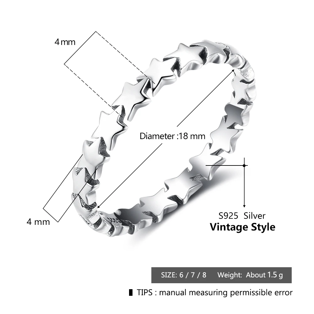 Fashion OL Style Star Shape Finger Ring Genuine 925 Sterling Silver Rings For Women Party Gifts Jewelry (JewelOra RI102869)