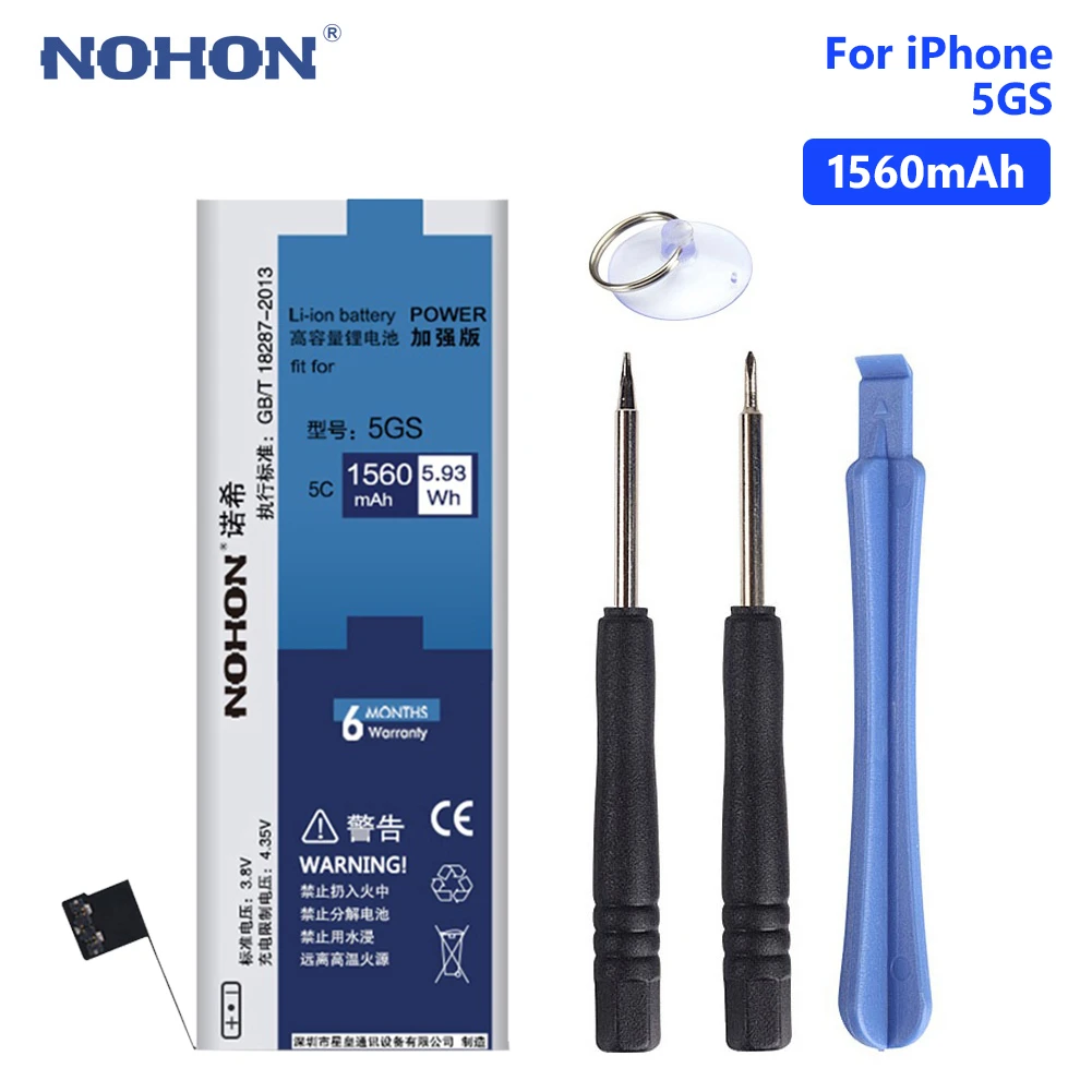

NOHON Replacement Lithium Real 3.8V 1560mAh Phone Battery Phone Bateria For iPhone 5S 5 S 5GS 5C iPhone5S Batteries Free Tools