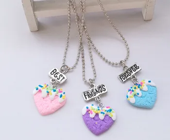 

3 pcs kids children girls cute lovely bohemian colorful heart best friends pendant necklace set Wholesale
