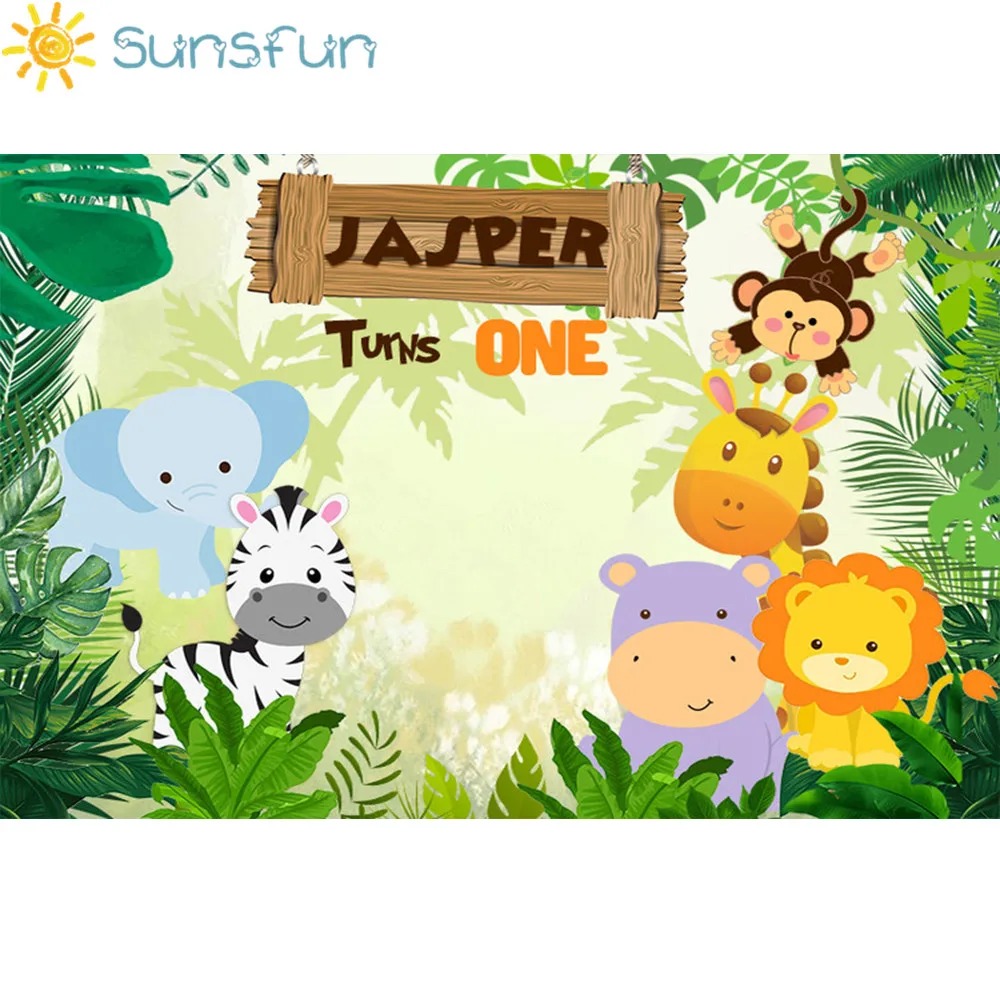 Sunsfun с днем рождения фон с джунглями животных мультфильм стиль вечерние украшения фотостудия средства 150x90 см