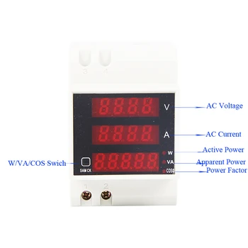 

Din rail LED AC 80-300V 0-100.0A Voltmeter Ammeter display Active power and power factor time Energy Meter voltage current meter
