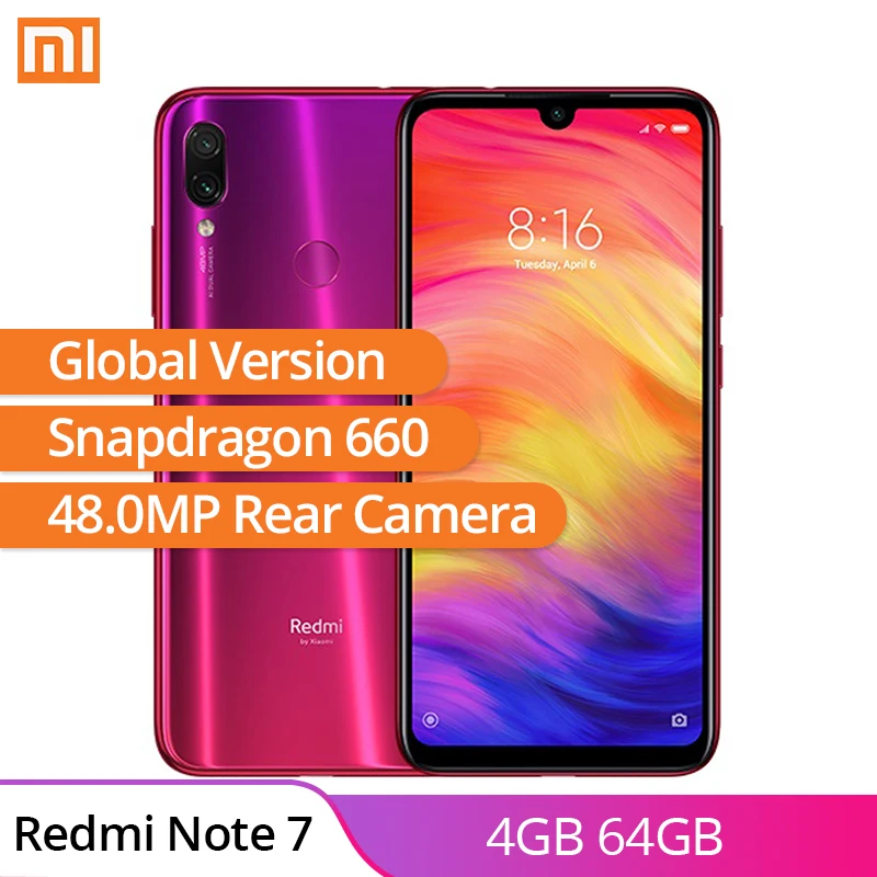 Мобильный телефон Xiaomi Redmi Note 7 4 ГБ 64 Восьмиядерный процессор Snapdragon 660 48мп двойная
