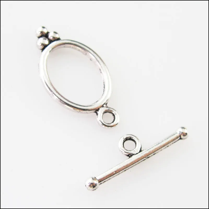 

New 12Sets Tibetan Silver Smooth Oval Circle Bracelet Toggle Clasps Connectors