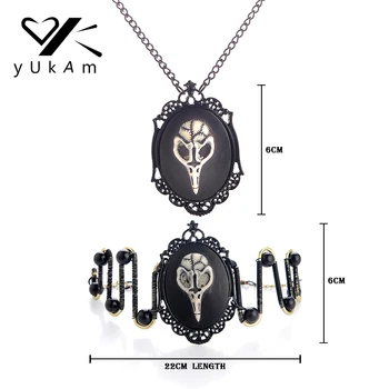 

YUKAM Vintage Steampunk Women Jewelry Sets Viking Raven Skull Pendant Statement Choker Necklace Jewellery Set Antique Bracelets