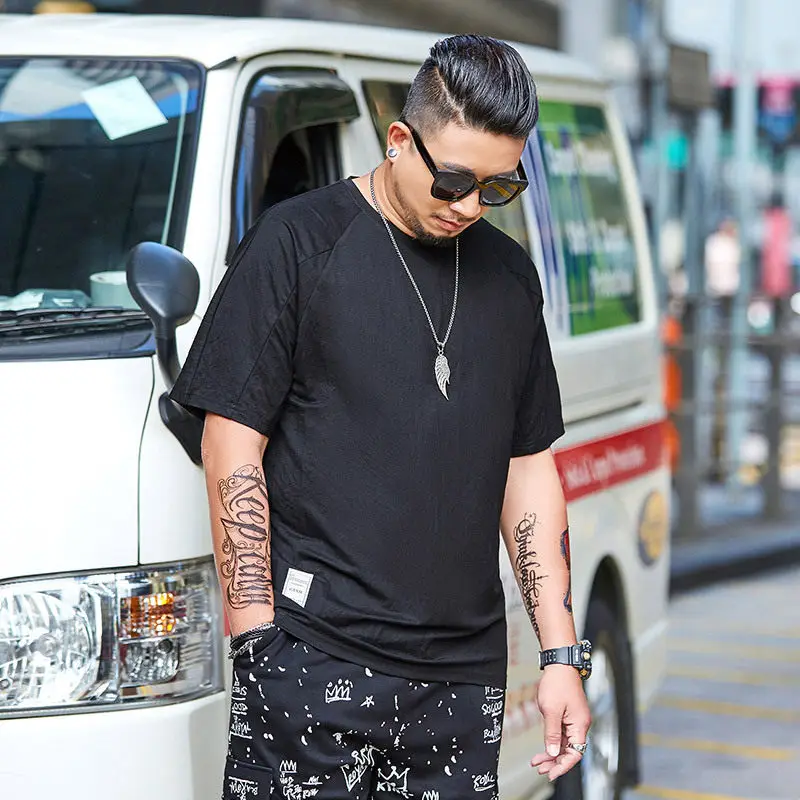 black Мужская футболка размера плюс, 5XL, 6XL, 7XL, больше размера D, Мужская футболка большого роста, мужская летняя футболка, одноцветная, короткий рукав, хлопок, круглый вырез, футболка Ma - Цвет: black