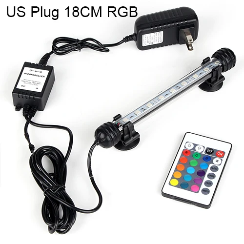 RGB дистанционный светильник для аквариума с вилкой европейского и американского стандарта, водонепроницаемый Светодиодный светильник 5050 SMD, погружной светильник для аквариума 18-48 см - Цвет: US Plug 18CM