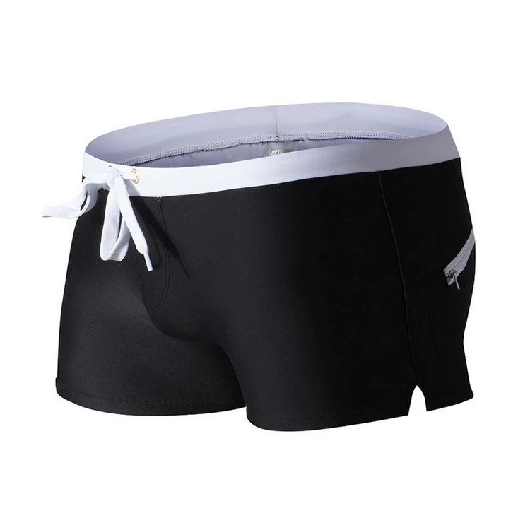Горячие купальники мужские дышащие мужская одежда для купания плавки боксеры с карманом Sunga купальники Maillot De Bain пляжные шорты - Цвет: Черный