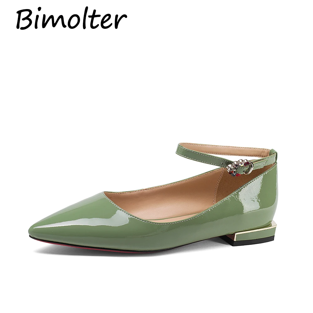 

Bimolter Genuine leather women flat shoes Crystal Pointed toe Mary Janes fashion comfortable ladies spring shoes woman NB034