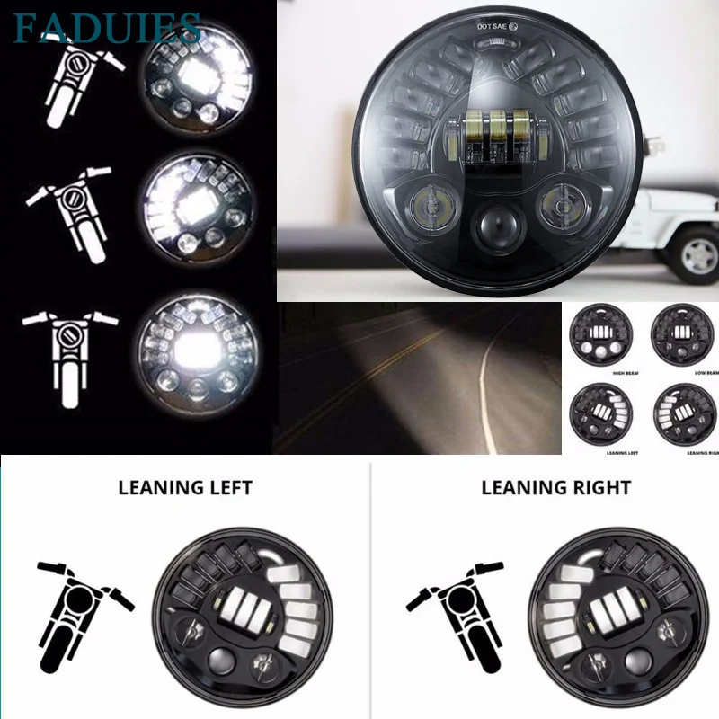 17 inch Round Motorcycle Led Projector Daymaker Adaptive Headlight High Low Beam For Harley BMW R NineT R9T LED Headlamp (4)1