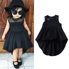 Летнее Детское черное платье принцессы для маленьких девочек однотонное праздничное платье без рукавов с необычным дизайном хлопковый сарафан для маленьких детей От 1 до 4 лет