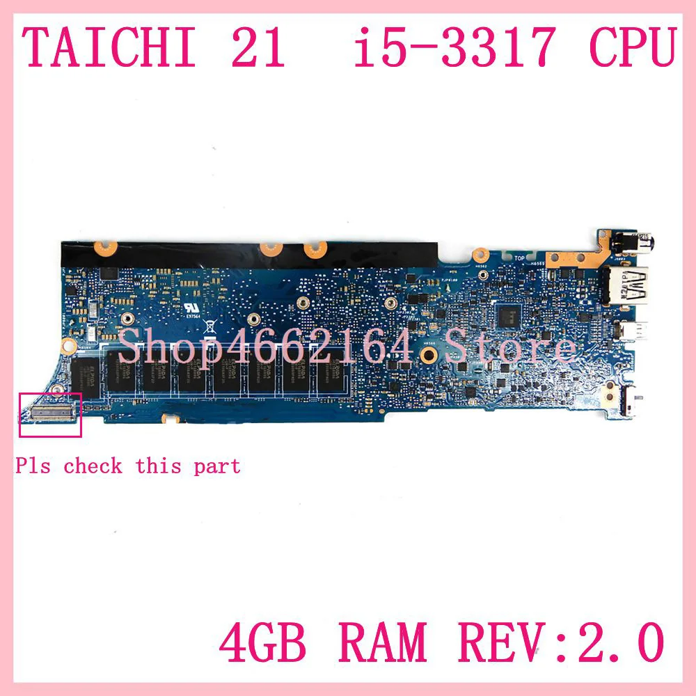 TAICHI 21 Mainboard i5-3317 CPU 4GB RAM REV2.0 Mainboard For TAICHI 21A TAICHI 21 Ultrabook Motherb