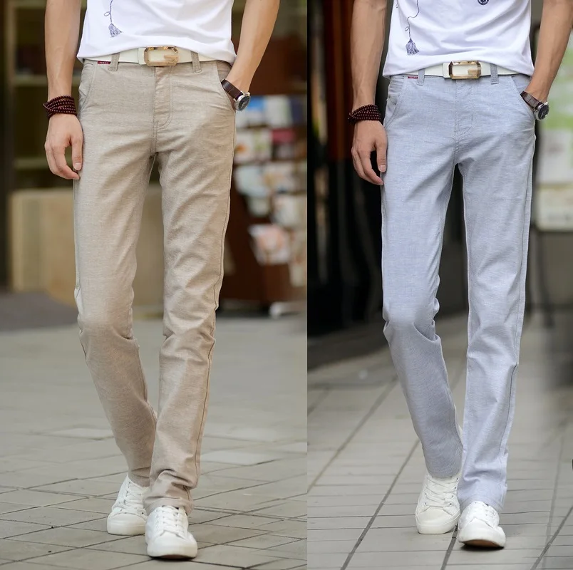 Men Fashion Summer Fashion Korea Slim Fit Straight Linen Cotton Thin Business Trouser Pants Male Casual Pants Import Clothes 118