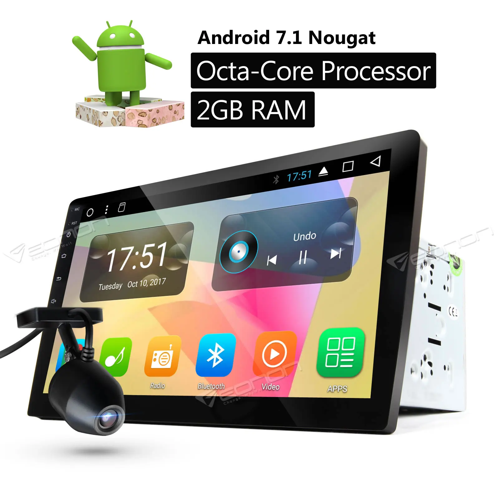Dashcam и Eonon 10 1 &quotдвойной 2 Din стерео головное устройство Android 7 Восьмиядерный в тире