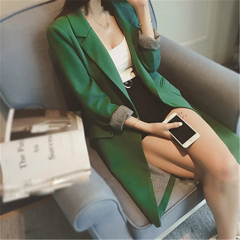 Solid Long Style Black Women Jacket Blazer Female Notched Collar Ladies Blazer Coat Oversized Solid Blazers feminino