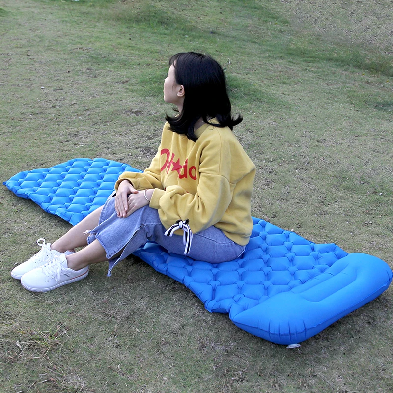 

Outdoor Inflatable Cushion Sleeping Bag Mat Fast Filling Air Moistureproof Camping Mat With Pillow Sleeping Pad 480g