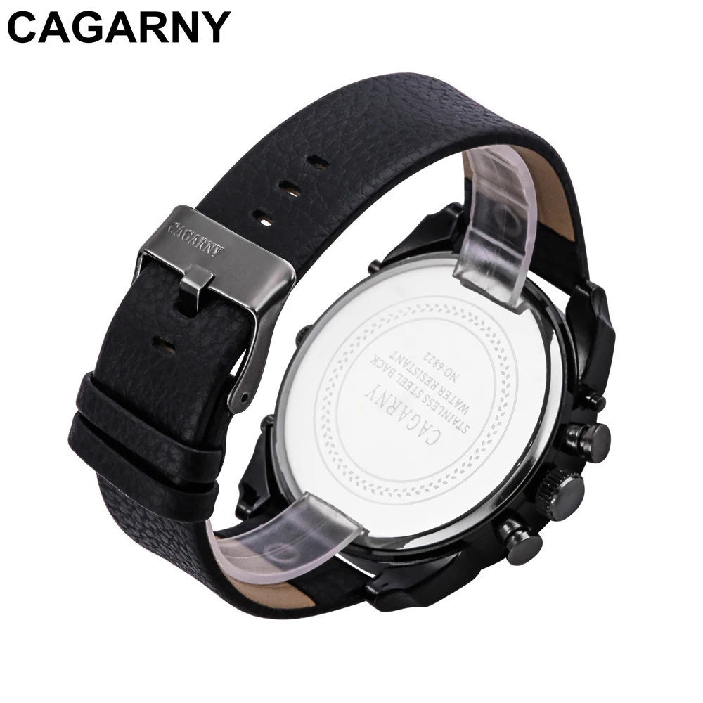 mens military watches army rose gold case black leather strap sports watches dual time zones large dial male clock for brave men free shipping (20)