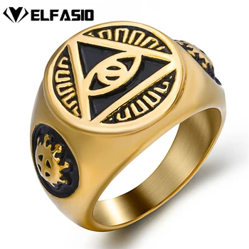 

Mens Boys Silver Gold Illuminati The All-seeing-eye illunati pyramid/eye symbol Stainless Steel Ring Biker Jewelry Size 7-15