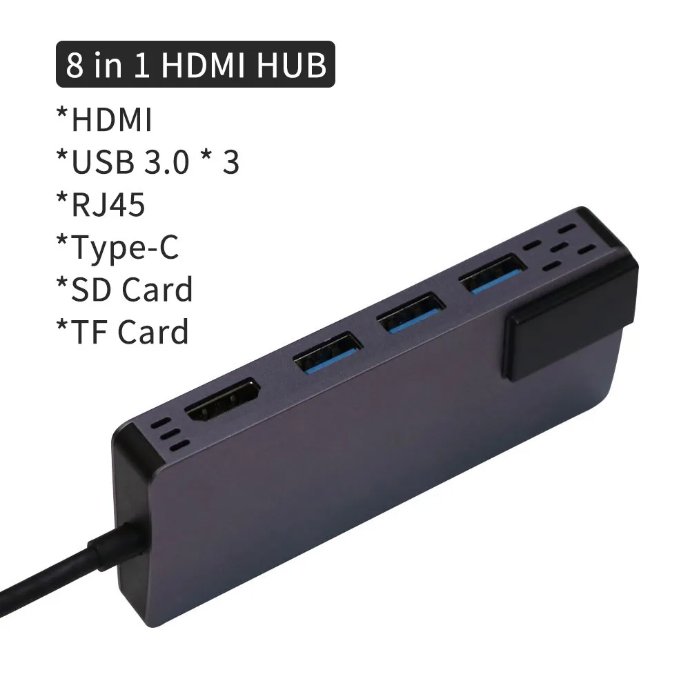 Usb-хаб USB C к HDMI RJ45 Gigabit Ethernet Thunderbolt 3 адаптер SD/TF кардридер USB3.0 концентратор мультиразветвитель для Macbook Pro - Цвет: 8 in 1 HDMI HUB