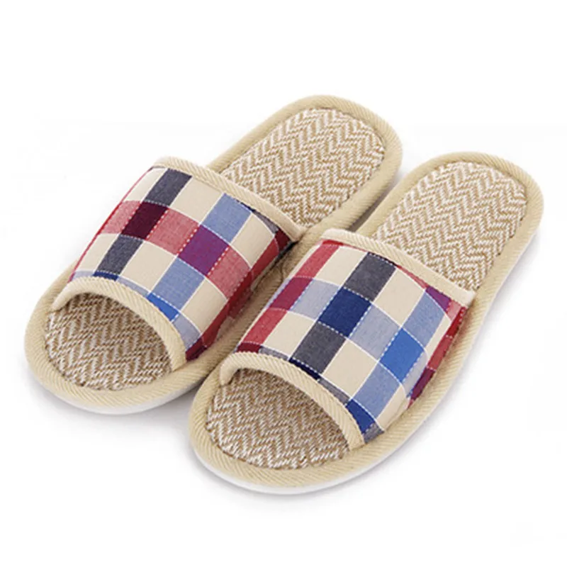 Hot Sale font b Tartan b font Design Lovers Sandals Summer Indoor Slippers Flat Cany Mat