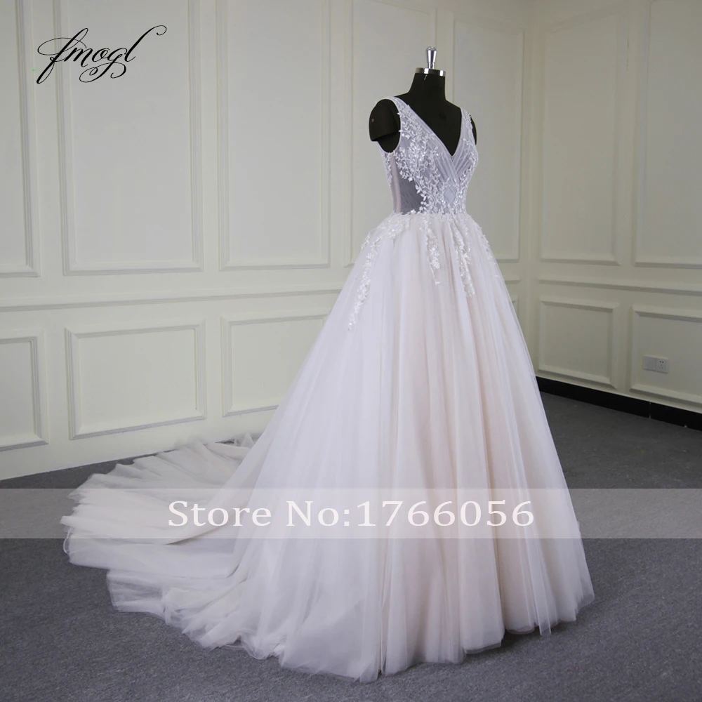 Fmogl Vestido De Noiva V шеи Линия свадебное платье 2019 г. пикантные аппликация на прозрачном