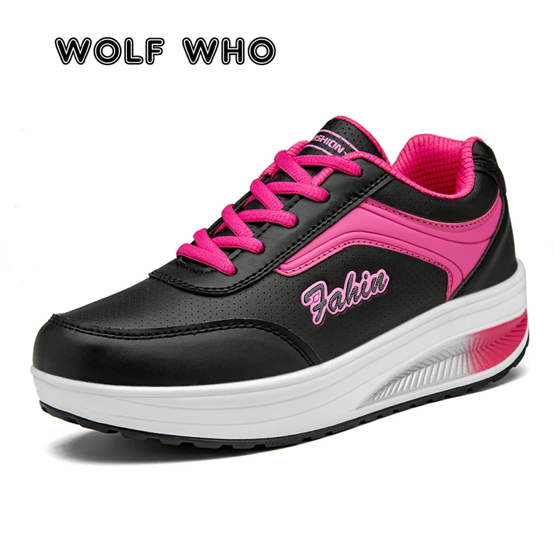 

WOLF WHO 2019 Women Breathable Mesh Casual Platforms Shoes Height increase Rocking Shoes Female Thick Bottom Sneakers Mujer N016